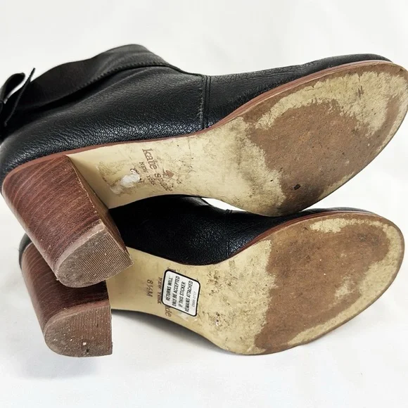 KATE SPADE Black Leather Ankle Boots, Block Heel, Zippers Size 8.5 - Picture 5 of 7